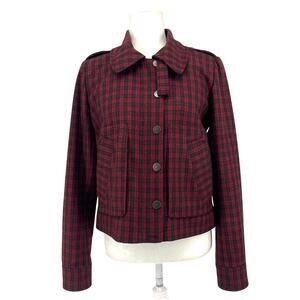 Et Vous Women's L Red Plaid Tartan Wool Boxy Moto Jacket Lined